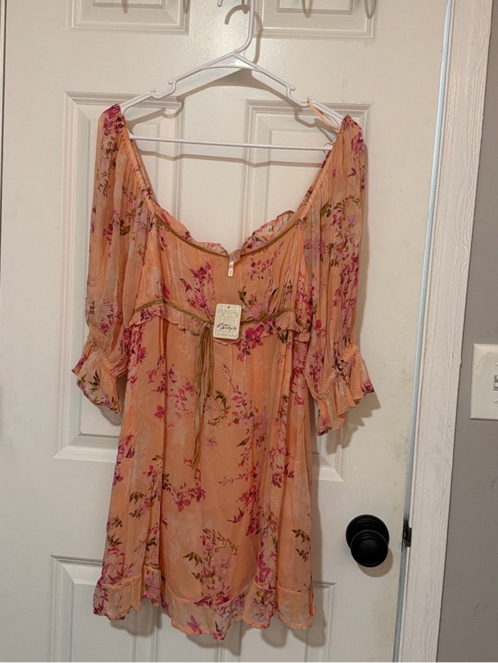 Free People Floral Marney Mini Dress NWT  Size M Peach
